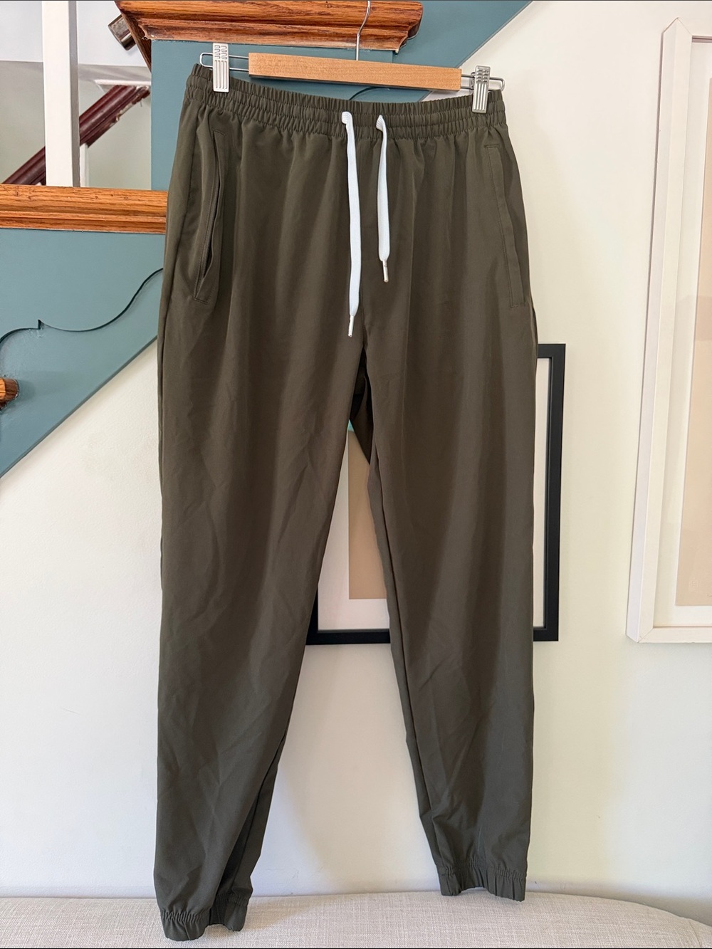 Cove Olive Green Drawstring Joggers with White Cord